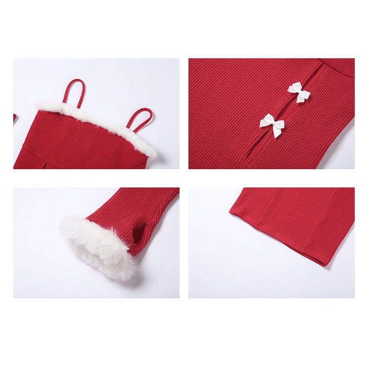 #Sisjuly# Wanita suasana Natal jas jahitan halus keinginan murni angin berongga busur desain jahitan