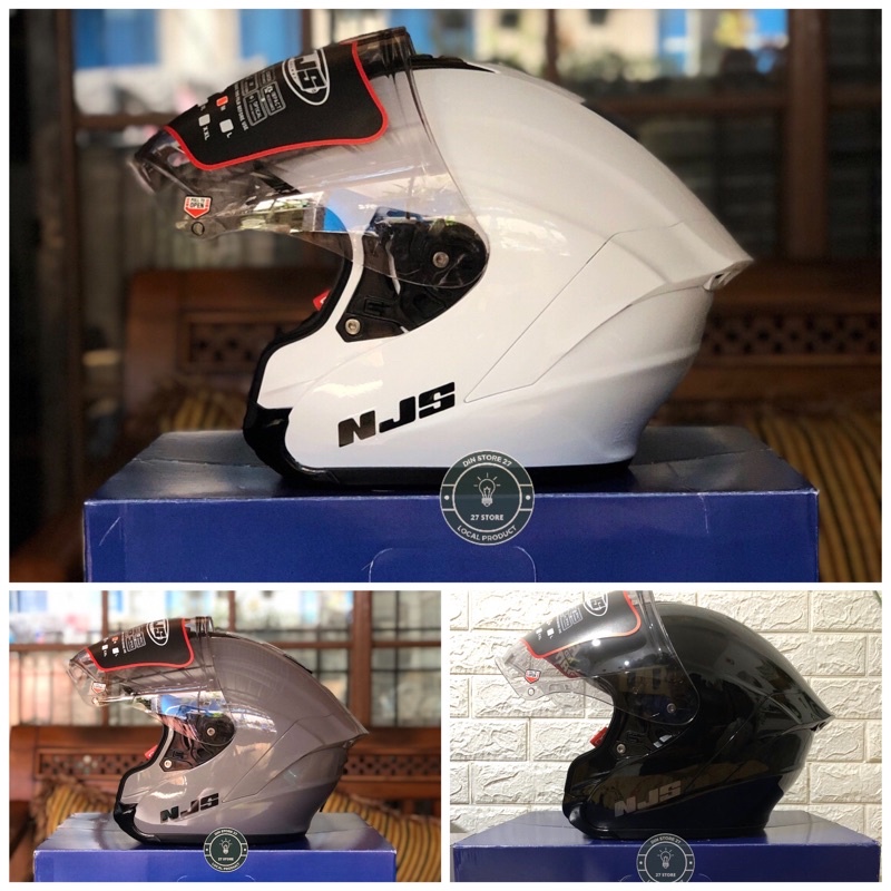 Helm NJS Kairoz Helm Half Face Black White Grey Glossy / Solid Doff