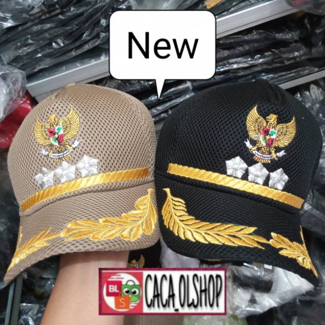 Topi Camat Hitam Khaki Jaring Dobel Mess