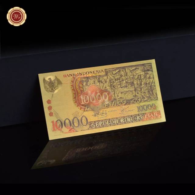 Souvenir Gold Colored Foil Banknote 10000 Rupiah Barong 1975 Warna Emas Collector Item Replica Uang