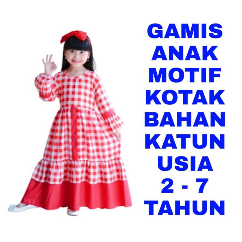 WK GAMIS KOTAK KOTAK ANAK PEREMPUAN DRESS MAXI BAJU FASHION MUSLIM