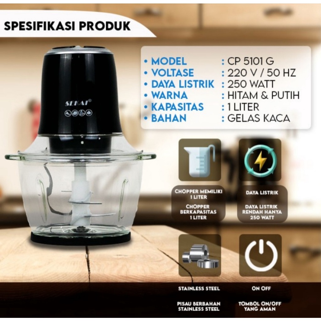 Chopper Sekai CP 5101 G Gelas Food Processor Penggiling Daging Bumbu Blender Daging Bumbu Sekai Kaca Food Processor