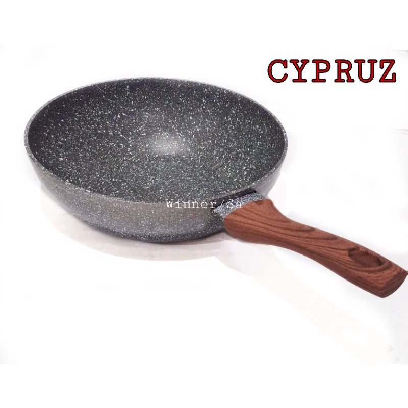 Wajan Penggorengan Anti Lengket Marble Fry Wok Pan Non Stick