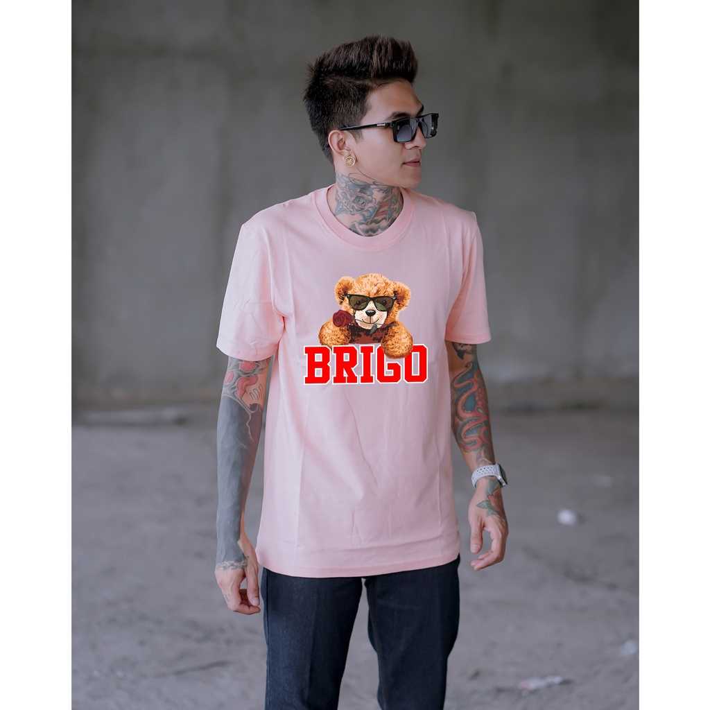 BRIGO Kaos Lengan Pendek Bear Flower || Kaos Katun Combed M-XL || Kaos Distro BRIGO Beruang Bunga