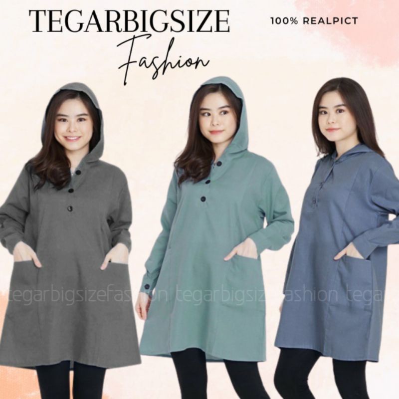 Dress Hoodie Wanita Jumbo LD 110 Lengan Panjang Bahan Katun Tunik Hoodie Wanita Bigsize Polos