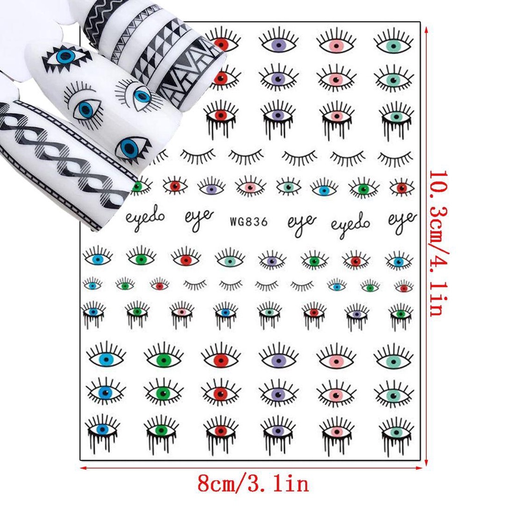 MXBEAUTY Stiker Nail Art Mata 1Pc Indah Geometri Manikur Aksesoris Kuku Slider Desain Mata Jahat 3D Kuku Decals