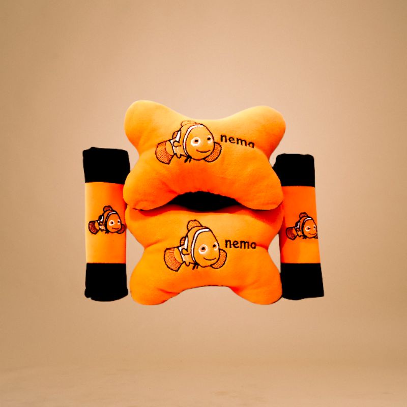 Bantal 2in1 Mobil Set Karakter Nemo Set 2in1 Karakter Nemo Bantal Mobil Headrest Set Car Nemo
