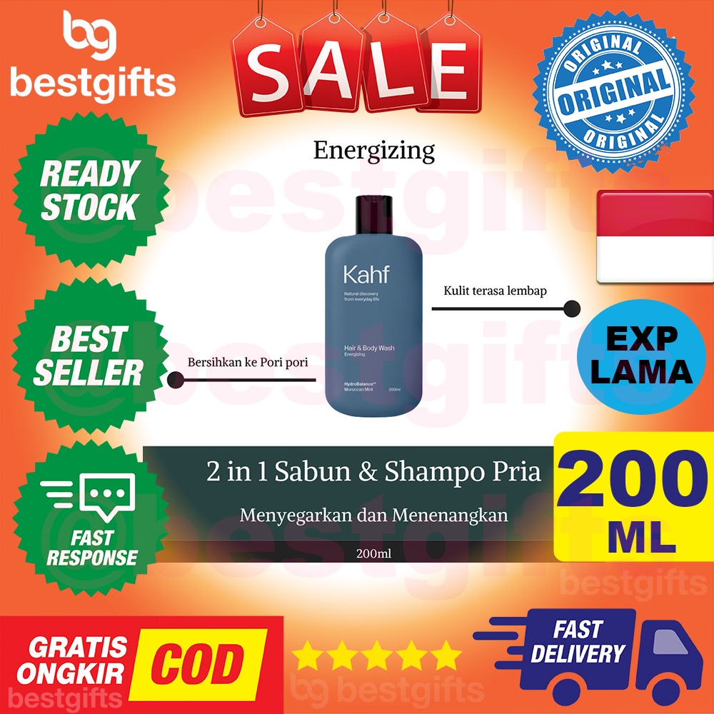 KAHF ENERGIZING HAIR BODY WASH SABUN MANDI SHAMPOO SHAMPO SAMPO PRIA KULIT LAKI LEMBAB HALUS 200 ML