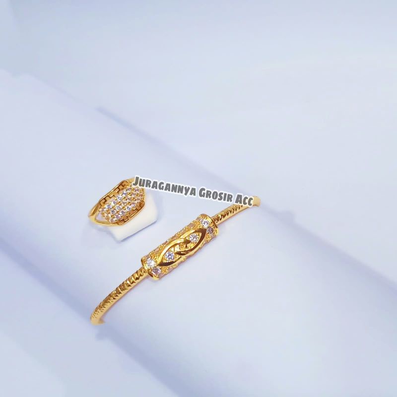 TITANIUM SET GELANG+CINCIN DESAIN MODERN TERKINI PERHIASAN EMAS KOREA-JG0815T ANTI KARAT&amp;ANTI LUNTUR