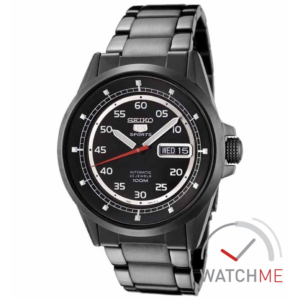 Jam Tangan Seiko 5 SNZH27 Automatic Sport Black Dial White 100m Stainless Steel Original Garansi