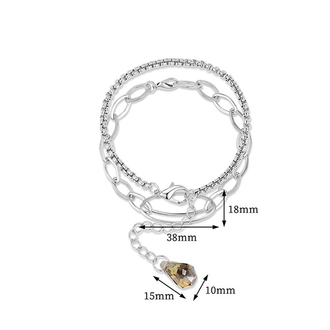 LRC Gelang Tangan Fashion Silver Diamond Chain Crystal Bead Double Bracelet D03967