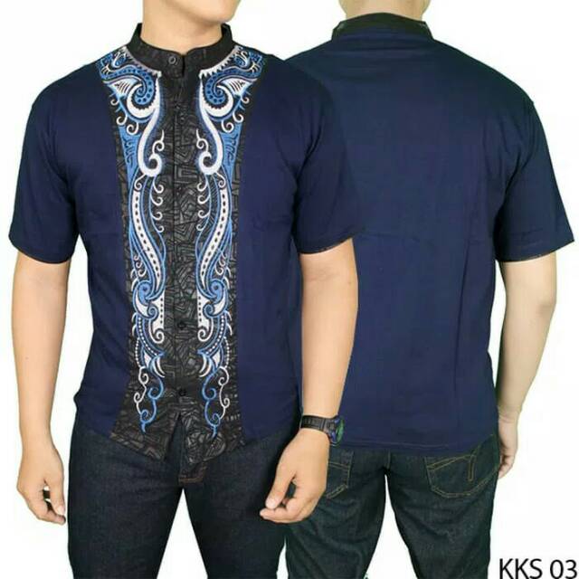 Baju koko lengan pendek biru dongker