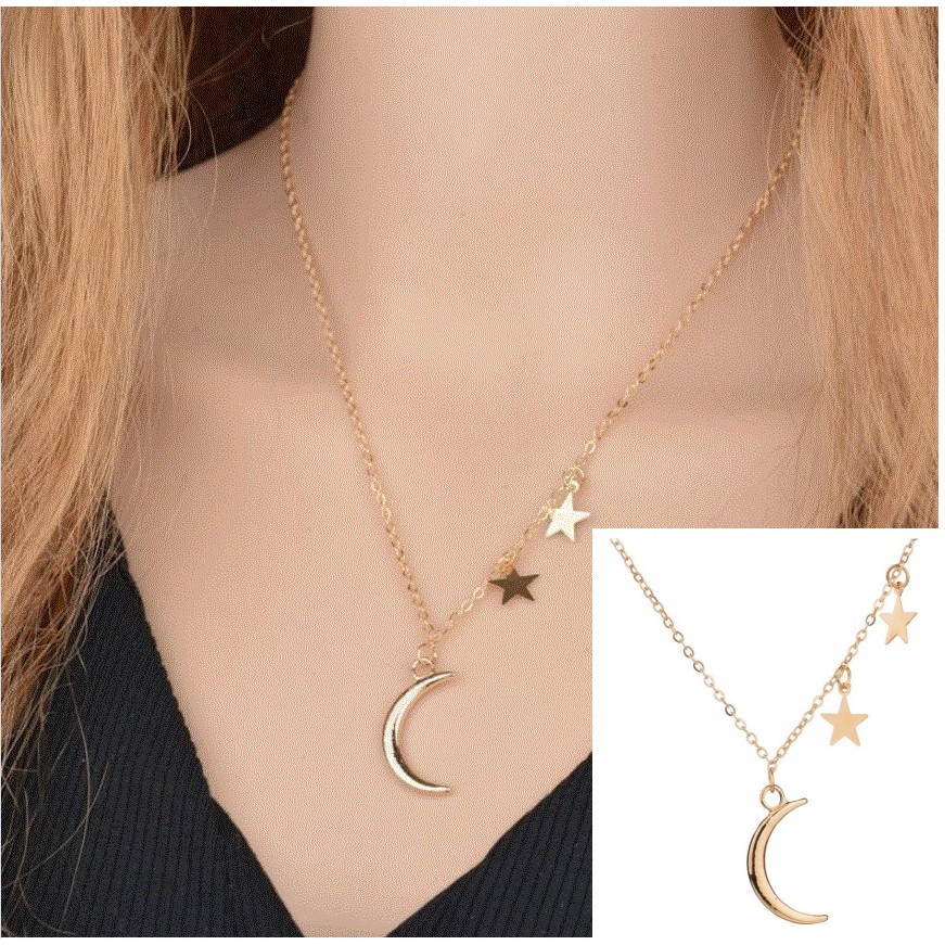 Kalung Wanita MOON STAR Korea Fashion Women Necklace Titanium Alloy Bulan Bintang Aksesoris Cewe