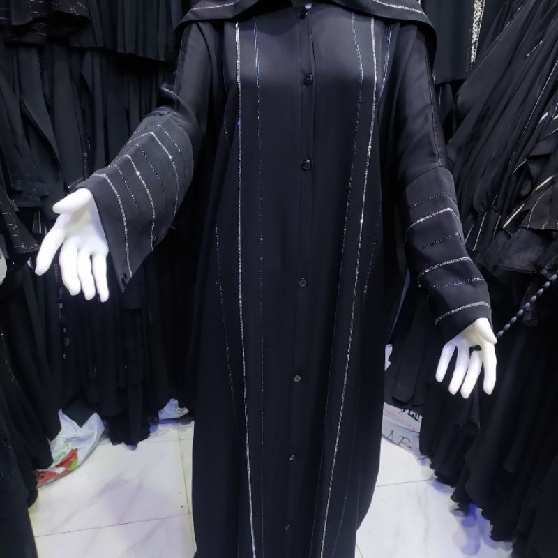 ABAYA TARIM HADRAMAUT YAMAN TERMURAH FREE PASHMINA CANTIK POLOS MEWAH ELEGAN HITAM MANIK