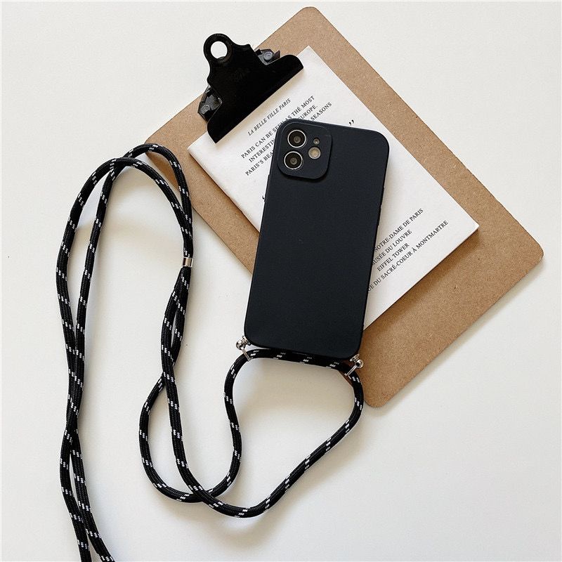 CASE SILICONE SQUARE EDGE LANYARD IPHONE 6 7 8 PLUS CASING SQUARE EDGE LIQUID COVERED SILICONE MATTE