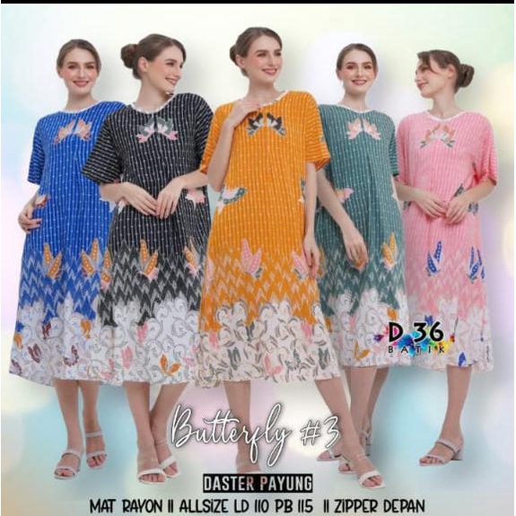 Daster Payung Butterfly #3 Batik Homedress Baju Tidur Rayon Pastel Baju Tidur Kartun Jumbo Santai