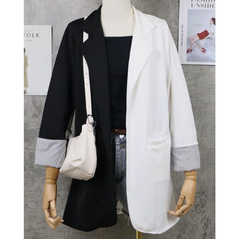 Black white blazer carsigan matt wollycrepe fashion remaja muslim