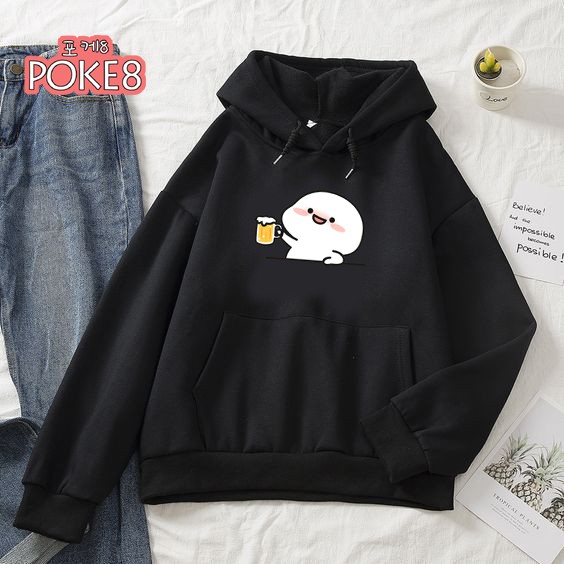 POKE8 - QUBY PENTOL HOODIE #11 / JUMPER LOGO BESAR / SWEATER COUPLE LUCU / FASHION KOREA PRIA WANITA