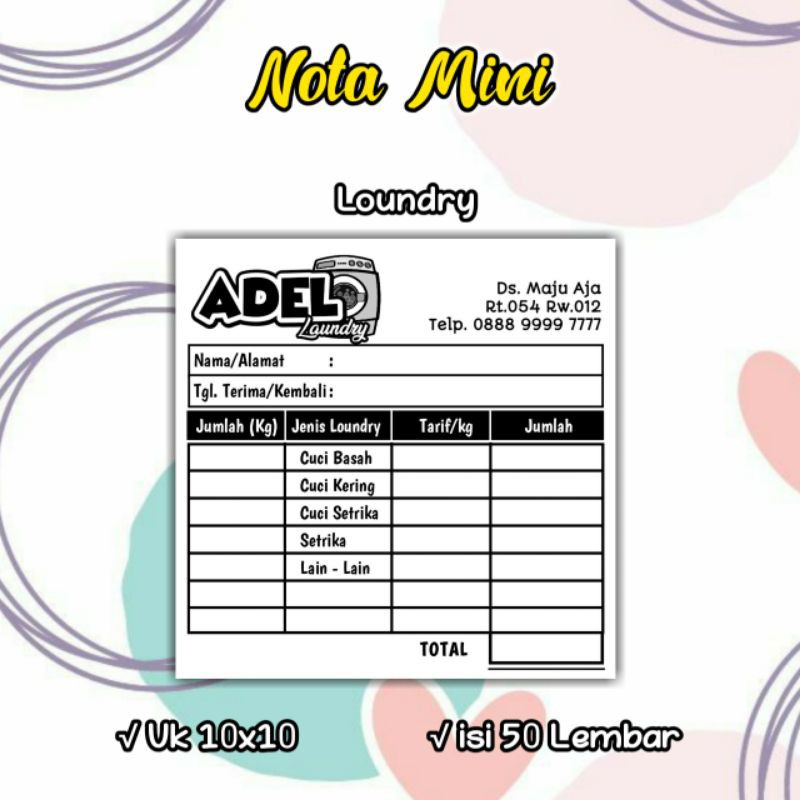 

[MURAH] NOTA LAUNDRY MINI NON CUSTOM