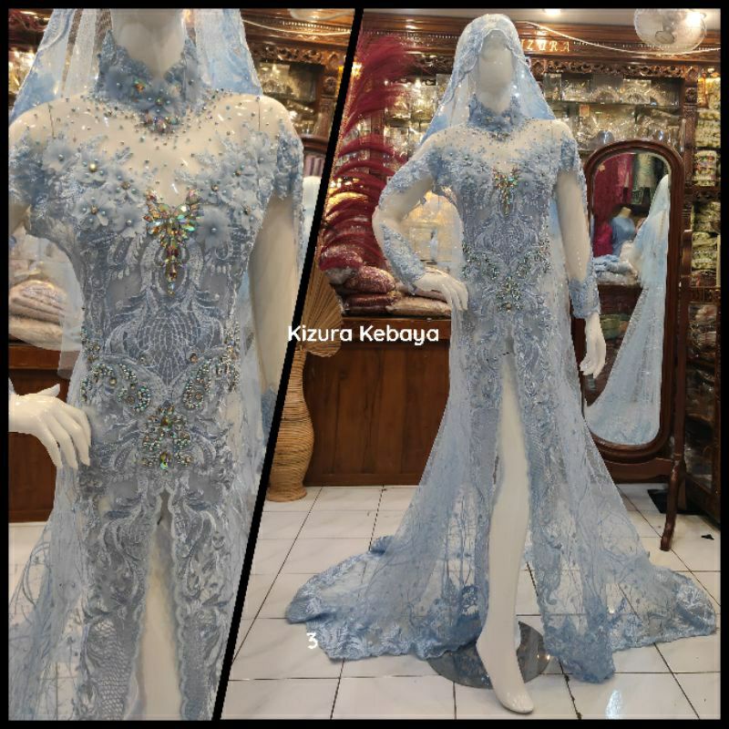 Kebaya Gaun Pengantin Ekor Tile Kotak Tile Akar