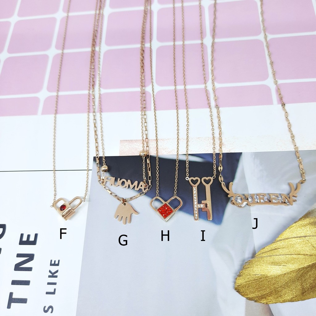 Kalung Impor Titanium Kdrama Kpop Fashion Korea Premium Stone Rosegold - BN424