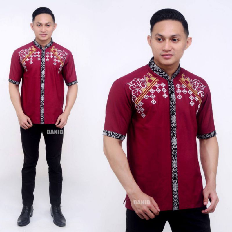 KEMEJA HEM BATIK KOMBINASI PRADA | KEMEJA BATIK PRIA LENGAN PENDEK | HEM BATIK PRIA LENGAN PENDEK KOMBINASI