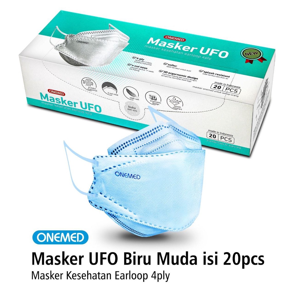 Masker Medis UFO Biru Muda 3D OneMed 4ply Box isi 20pcs