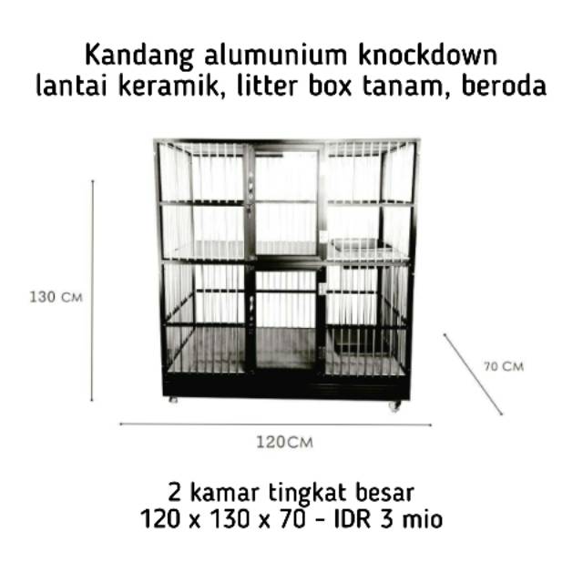 Kandang kucing premium alumunium knockdown - 2 kamar tingkat besar jumbo