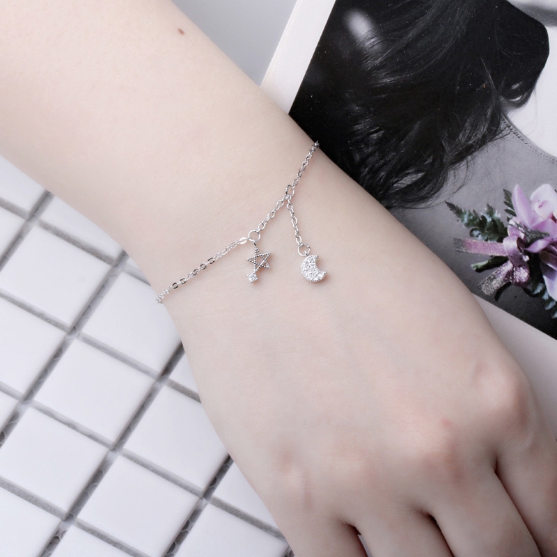 Gelang Pesona Kristal Bintang Perak Fashion Silver Star Moon Crystal Charm Bracelet Trendy Bracelets Accessories Chain Jewelry Gift