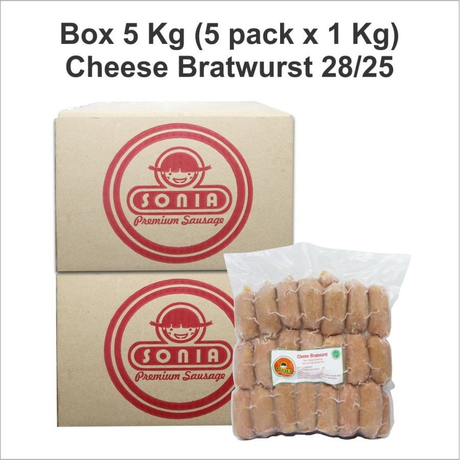 

Box 5 Kg - Sosis SONIA Keju - Cheese Bratwurst 28/25 (5 x 1 Kg)