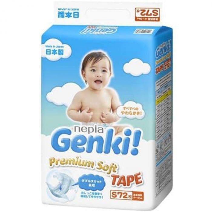 Nepia Genki Premium Baby Diapers Tape S72 - Popok Tipe Perekat