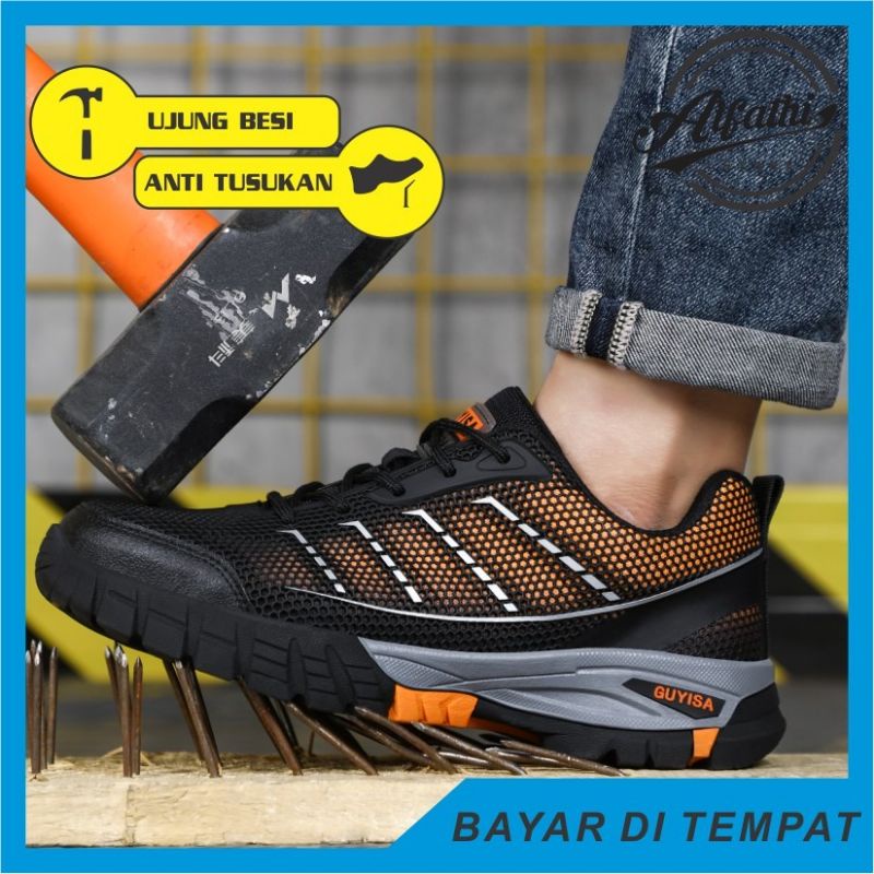 AlFathi Sepatu Safety Sneakers Sport New Guyisa Black Orange