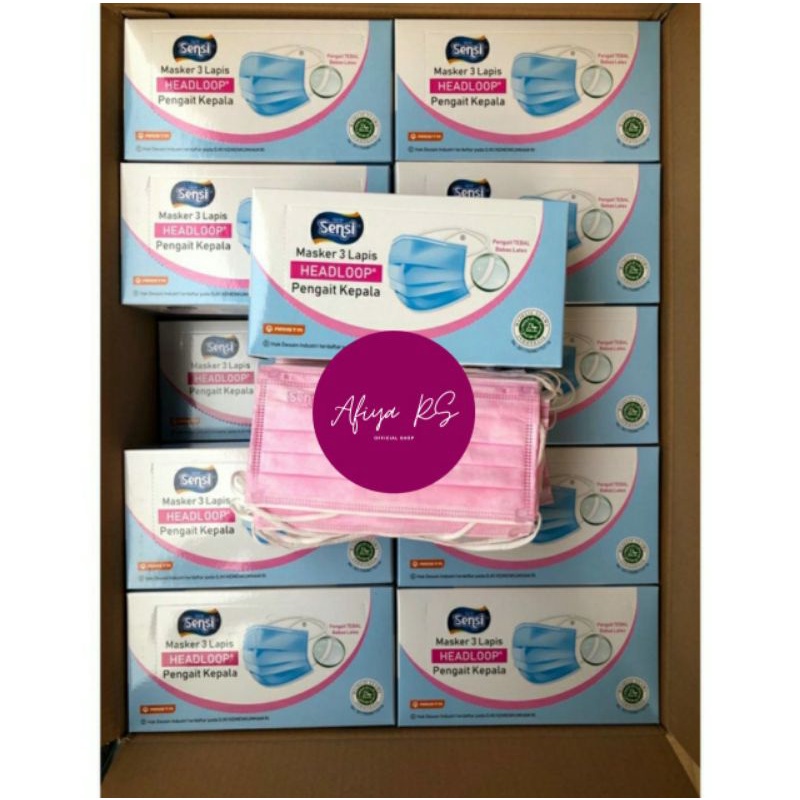 Masker Sensi Headloop 3 Ply Warna Pink isi 40 Pcs