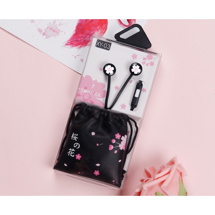 [XY-03] Headset Earphone POUCH SERUT Motif BUNGA SAKURA / Wadah Headset POUCH BUNGA SAKURA FLOWER