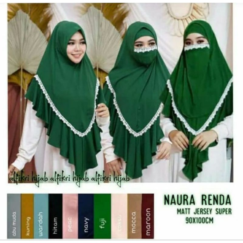 jilbab naura renda krudung cadar hijab jersey super renda plus cadar