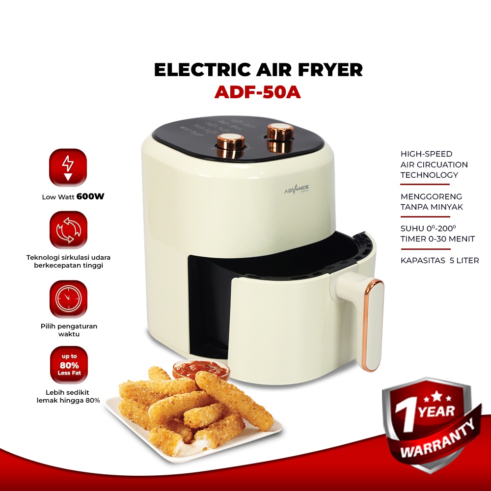 Advance Digitals READY STOK DigitalsElectric Air Fryer ADF-50A 600 Watt Hemat Listrik Low Watt| Garansi Resmi 1 Tahun