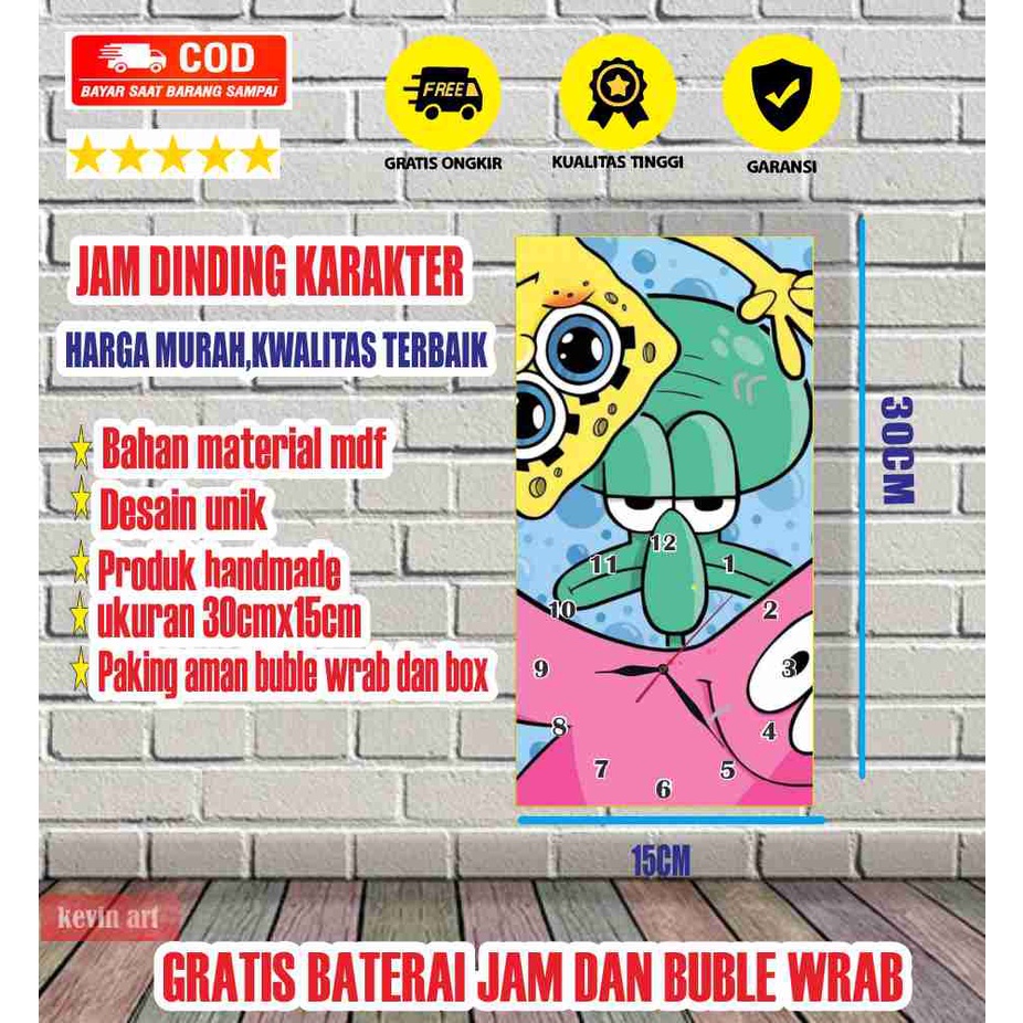 JAM DINDING KARAKTER SPONGEBOB SQUAREPANTS ANIMASI SPONSBOB UNIK BESAR KAYU VINTAGE SOUVENIR JAM CAFE Kevinart