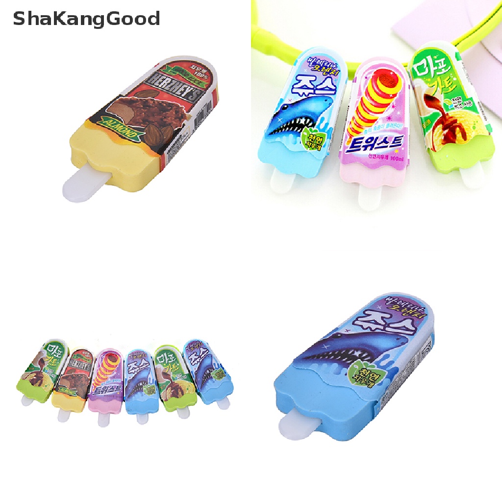 Skid 1pc Penghapus Karet Bentuk Es Krim Popsicle Lucu Untuk Stationery Anak