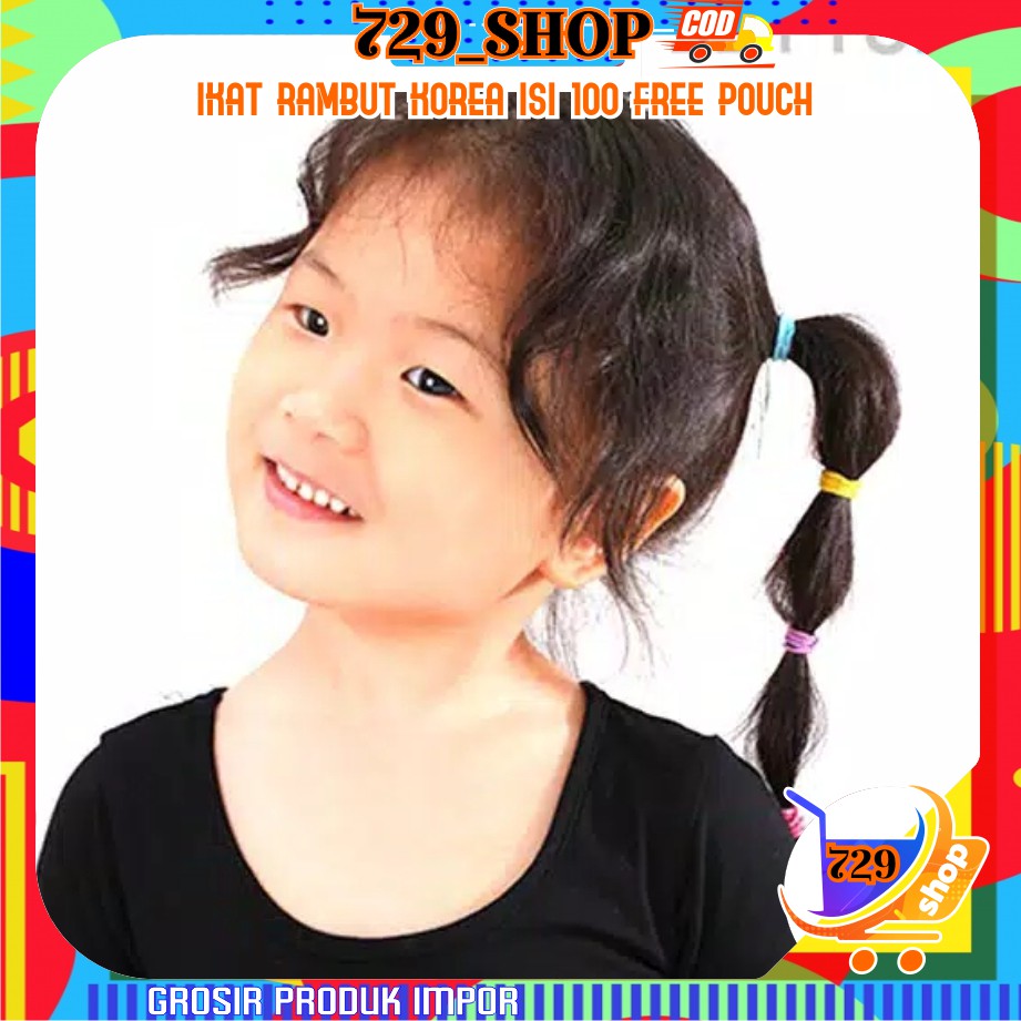 isi 100 Pcs Ikat Rambut Korean Anak + Free Pouch Import Best Seller