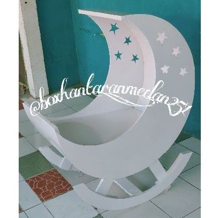 tempat tidur bayi jati belanda bulan sabit dekorasi aqiqah