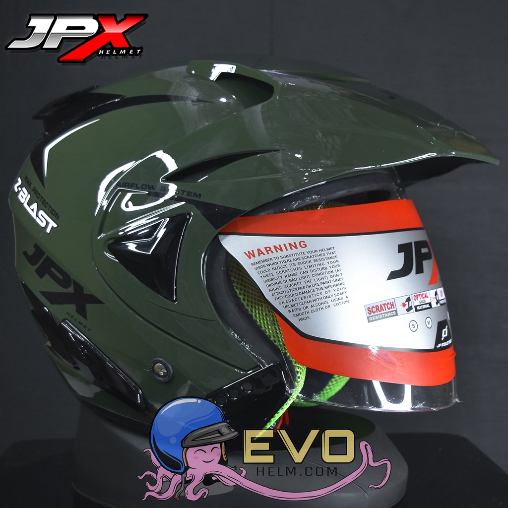 HELM JPX HALFFACE_JPX Z-BLAST - ARMY GREEN GLOSS ( ONGKIR 2KG) JPX HALFFACE JPX SEMICROSS JPX ZBLAST HELM TENTARA HELM HIJAU TUA HELM HALFFACE HELM JPX DOBEL VISOR