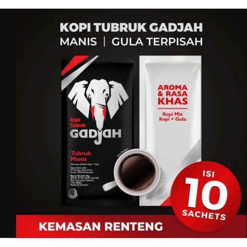 

Kopi tubruk Gadjah renceng isi 10x25 gr, kopi instant renceng isi 10x25gr