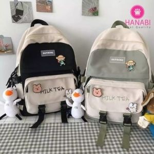 HANABI - Tas ransel sekolah MILK TEA INCLUDE PATCH / BROS Tas kekinian tas casual