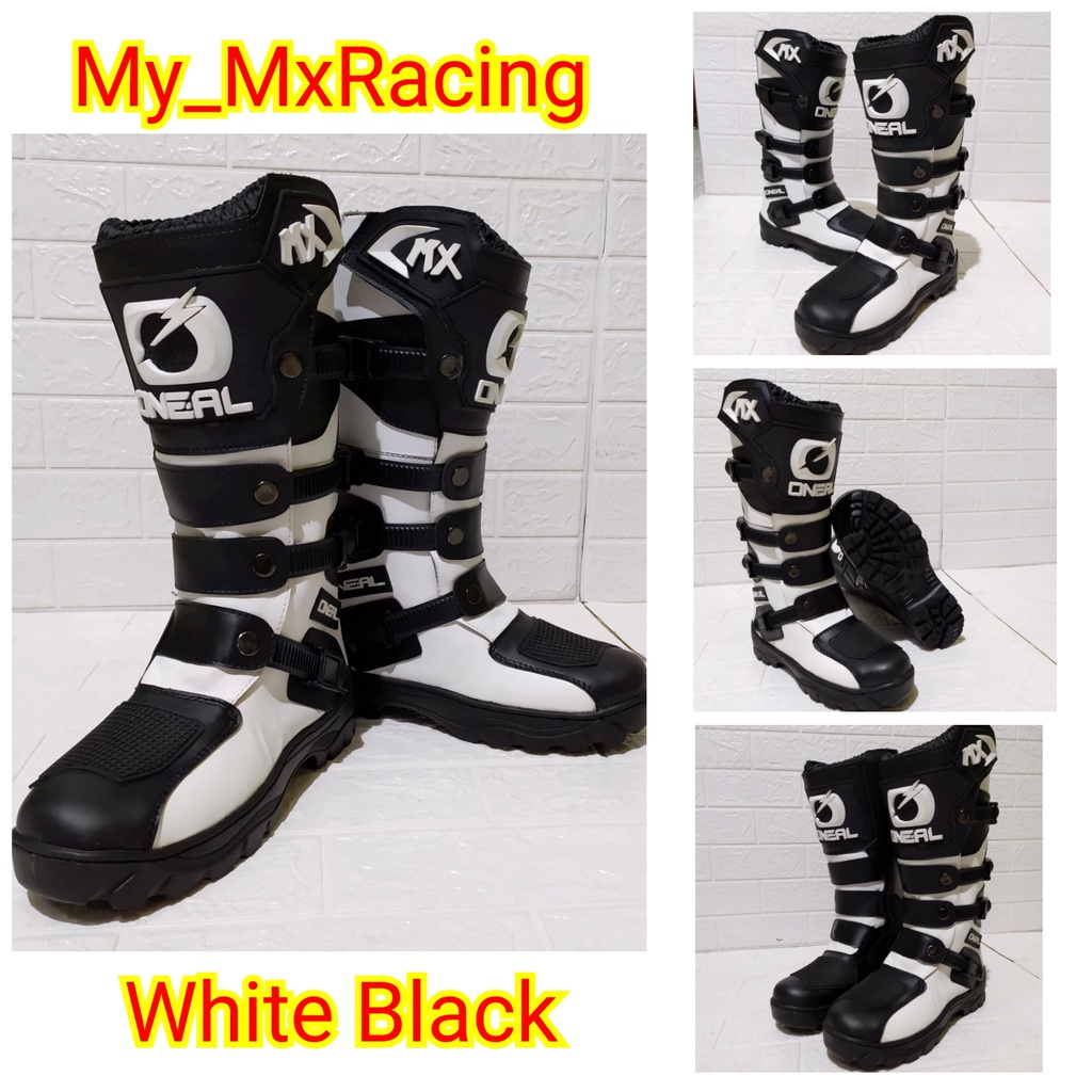 sepatu trail cross adventure logo 3D kualitas premium bots safety sepatu touring roadrace or drag terlaris white black