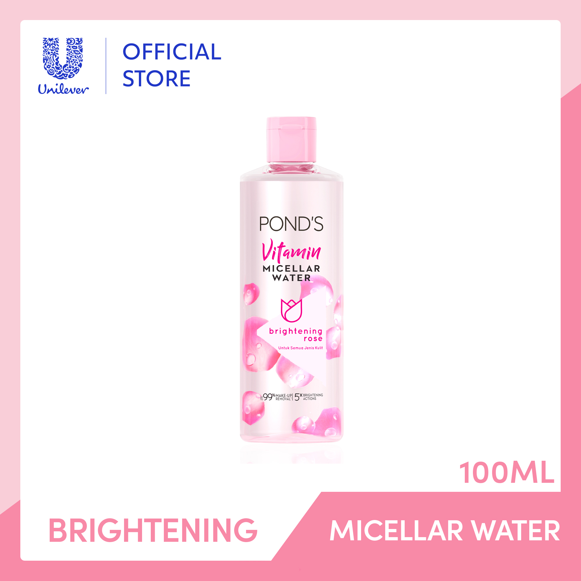 Ponds Micellar Water Brightening Rose 100 Ml Cleansing Water, Make Up