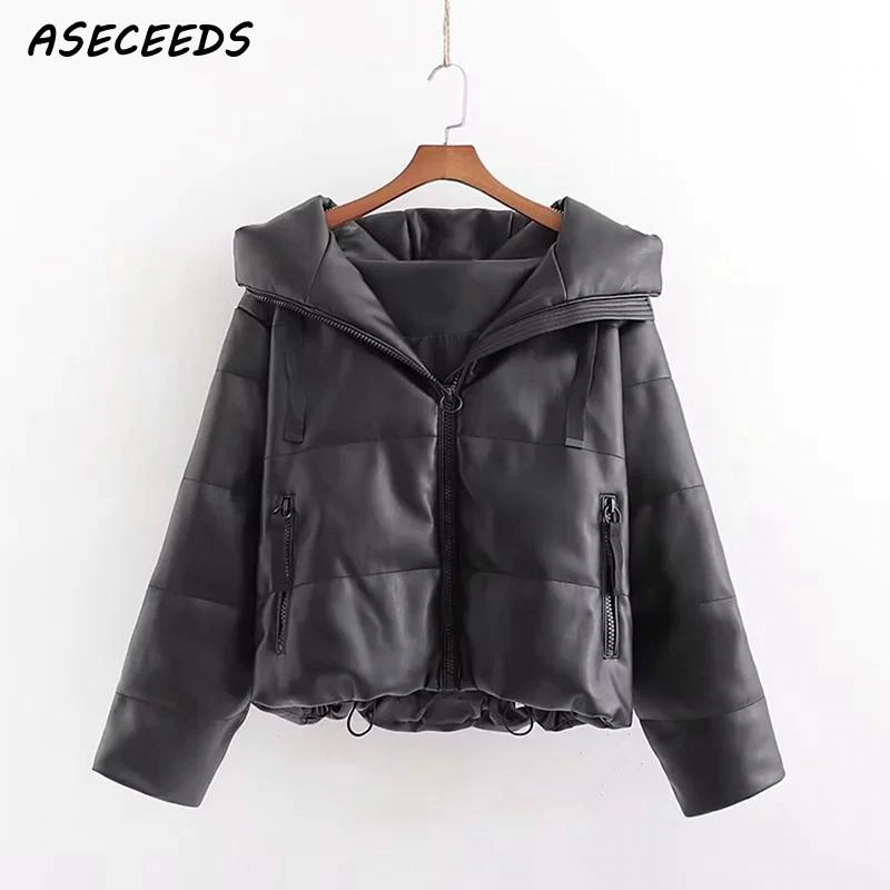 BEST SELLER 2019 Winter jacket women parka vintage black leather jackets coats streetwear female