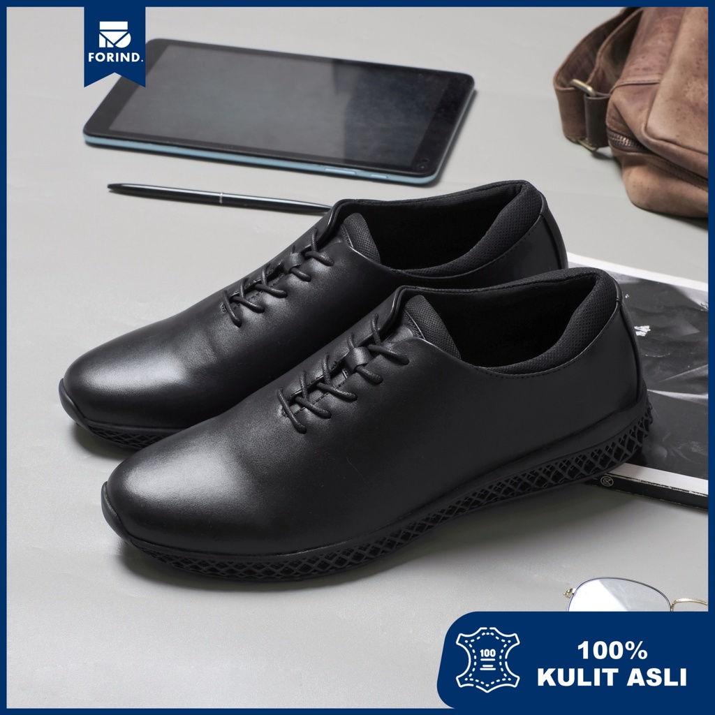 Amstrong Black | Sepatu Pantofel Kulit Asli Hitam Formal Kerja Pantopel Pria Ori | FORIND x Kenzios