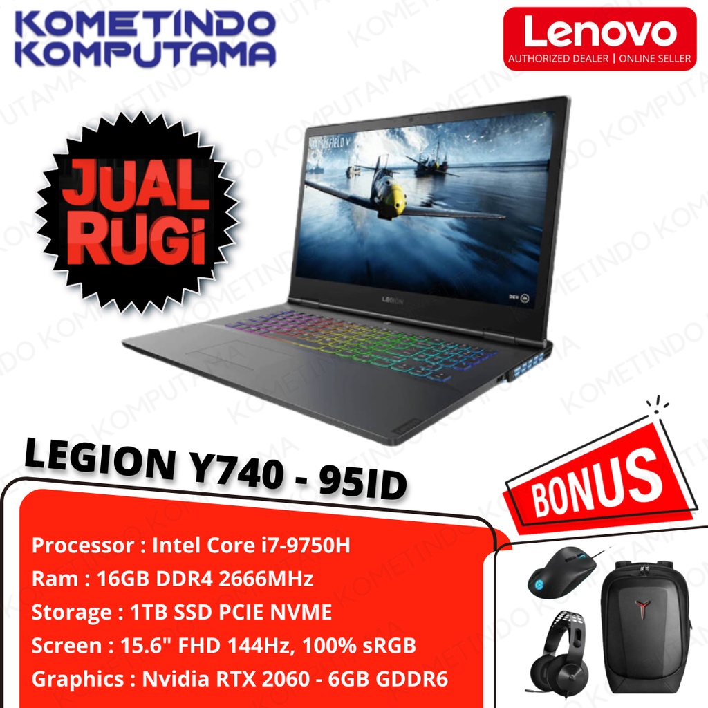 LAPTOP GAMING LENOVO LEGION Y740 95ID Ci7-9750H / 16GB / 1TB / RTX-2060 6GB / WIN10+OHS / NOTEBOOK GAMING / GARANSI RESMI / 100% ORIGINAL