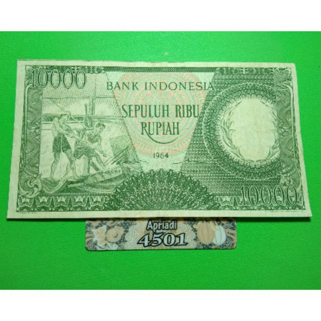 UK093 UANG KUNO ASLI 10000 RUPIAH SERI PEKERJA HIJAU TAHUN 1964 UANG KERTAS LAMA MAHAR NIKAH #XF91