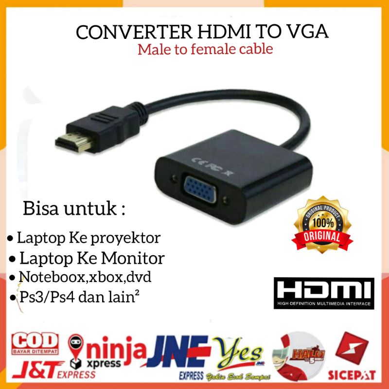 [COD] KABEL HDMI TO VGA/CONVERTER HDMI TO VGA MALE TO FEMALE HDMI UNTUK LAPTOP KE PROYEKTOR ORIGINAL